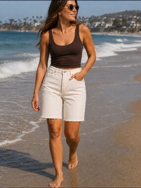 Etica Narin White Denim Bermuda Shorts Size‎ 25 NWT Coastal Summer Chic